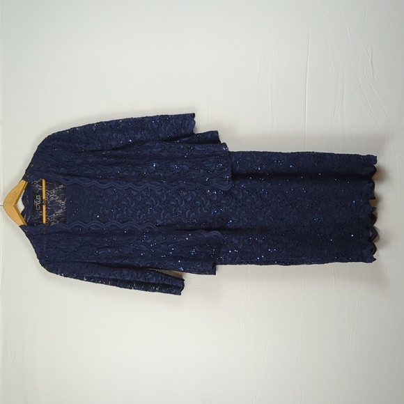 Alex Evenings Navy Blue Sequin Lace 2-Piece Midi Dress & Jacket Set | Size 14 - Picture 1 of 12